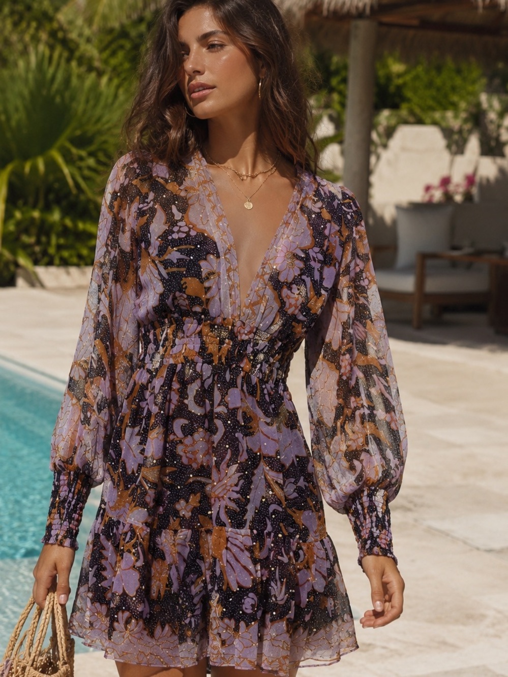 Ulla Johnson Silk Rosetta Floral Chiffon Mini Dress  Boho Romantic Size 4